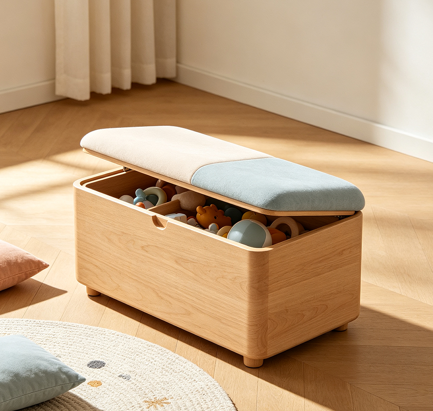 Modern Children Toy Storage Bench With Cushion Seat