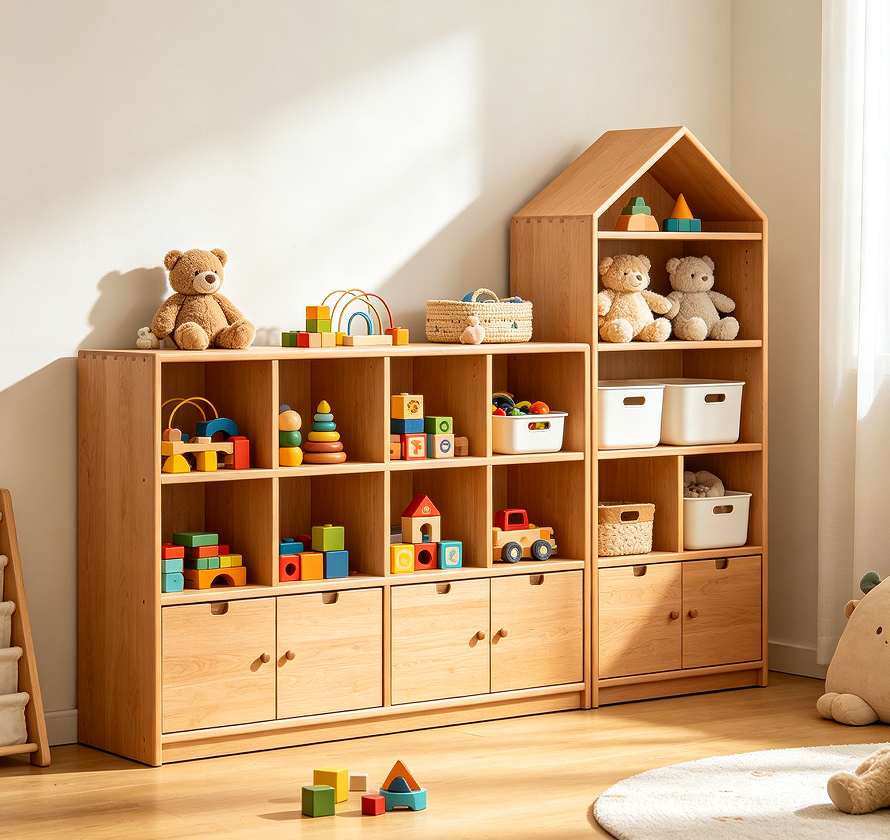 Wooden Toy Storage Cabinet For Kids Room Organization
